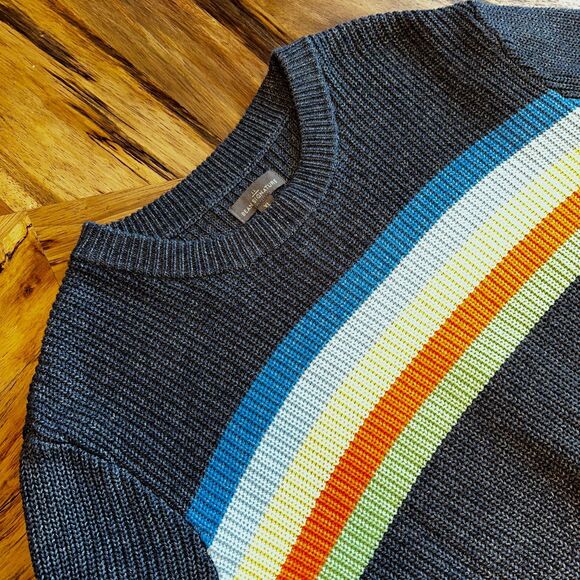 LL Bean Signature Shaker Stitch Stripe Crewneck Sweater Mens XL Blue Cotton - Picture 4 of 10